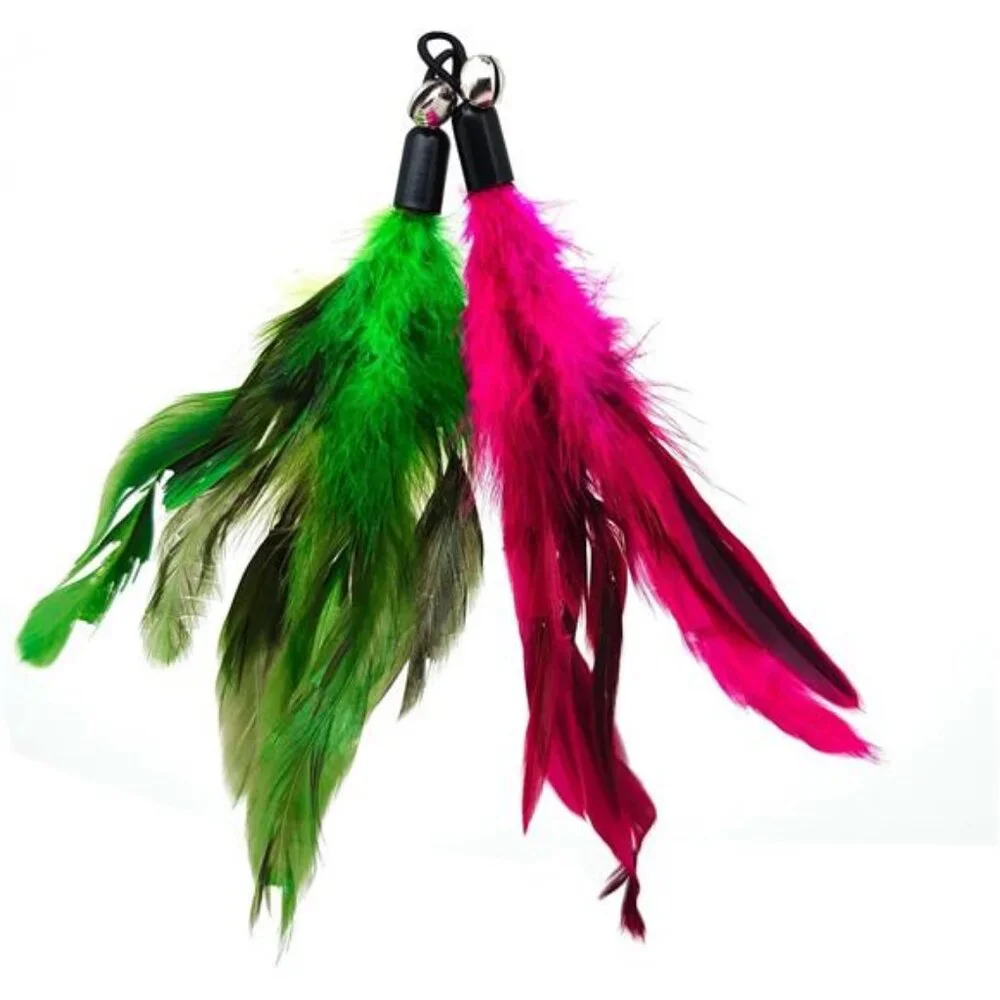 12 Pack Cat Wand Feather Toy Refills with Bells Natural Feather Replacement